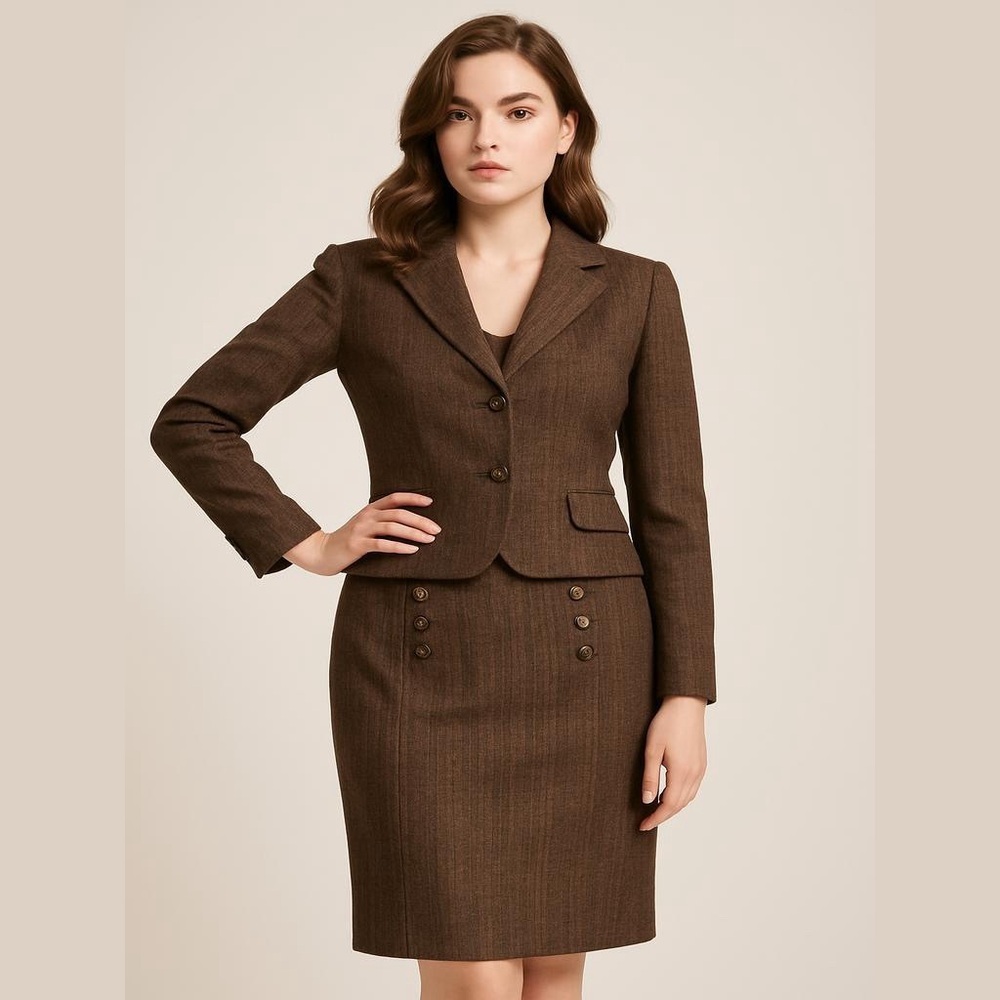 Vintage BCX Women's Brown Tweed Skirt Suit Set Skirt SZ 5 Jacket Size Large NWT